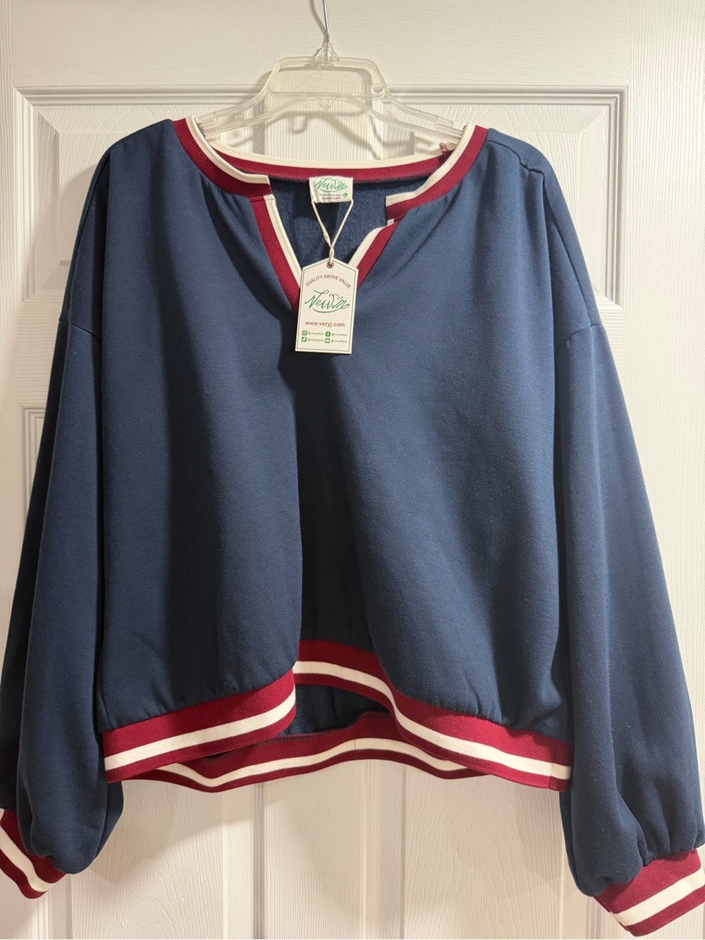 NWT Navy Pullover Set with Burgundy Trim